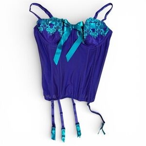 Frederick's of Hollywood Teal & Blue Mesh Bustier / Corset Medium